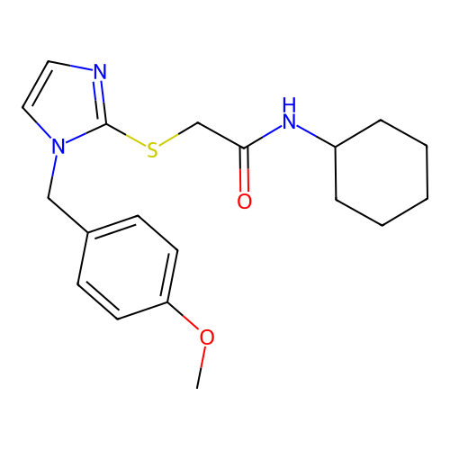 N-cyclohexyl-2-[1-[(4-methoxyphenyl)methyl]imidazol-2-yl]sulfanylacetamide structure