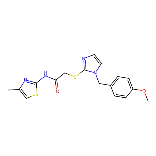 2-((1-(4-methoxybenzyl)-1H-imidazol-2-yl)thio)-N-(4-methylthiazol-2-yl)acetamide structure