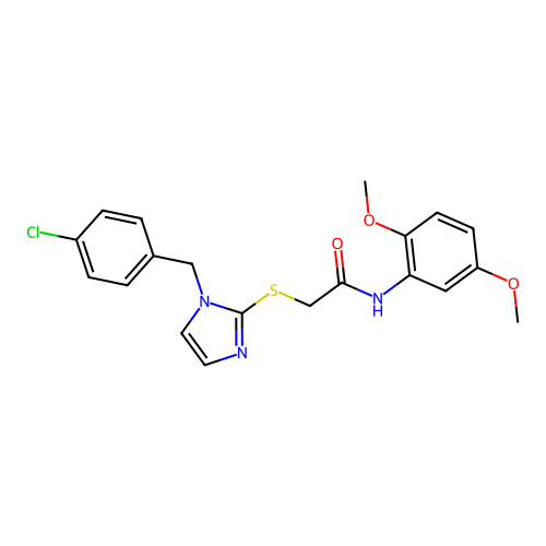 2-({1-[(4-chlorophenyl)methyl]-1H-imidazol-2-yl}sulfanyl)-N-(2,5-dimethoxyphenyl)acetamide structure