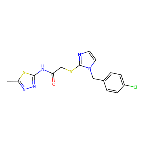 2-({1-[(4-chlorophenyl)methyl]-1H-imidazol-2-yl}sulfanyl)-N-(5-methyl-1,3,4-thiadiazol-2-yl)acetamide structure