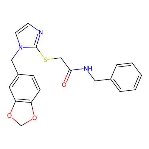 2-[1-(1,3-benzodioxol-5-ylmethyl)imidazol-2-yl]sulfanyl-N-benzylacetamide structure