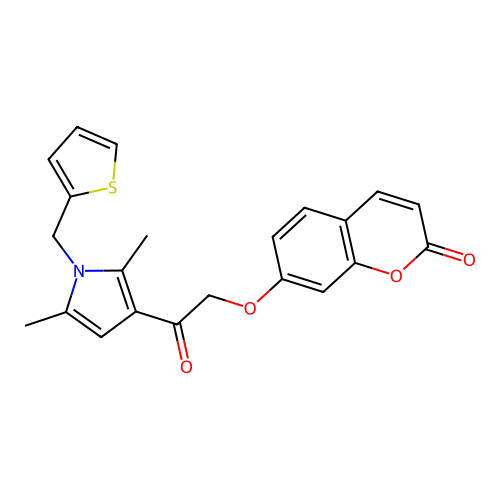 7-[2-[2,5-Dimethyl-1-(thiophen-2-ylmethyl)pyrrol-3-yl]-2-oxoethoxy]chromen-2-one structure