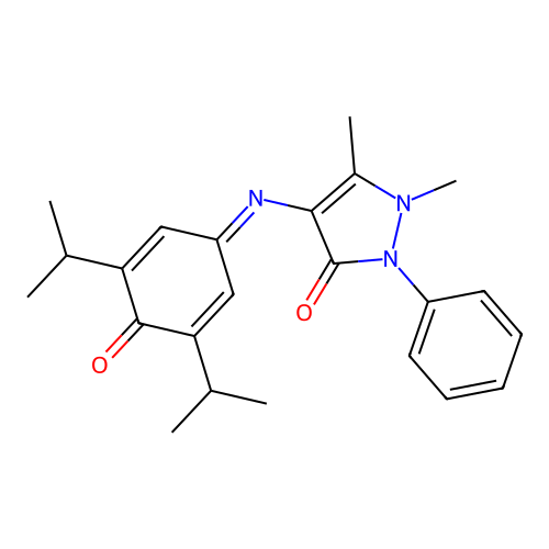 1,5-dimethyl-4-{[4-oxo-3,5-bis(propan-2-yl)cyclohexa-2,5-dien-1-ylidene]amino}-2-phenyl-2,3-dihydro-1H-pyrazol-3-one structure