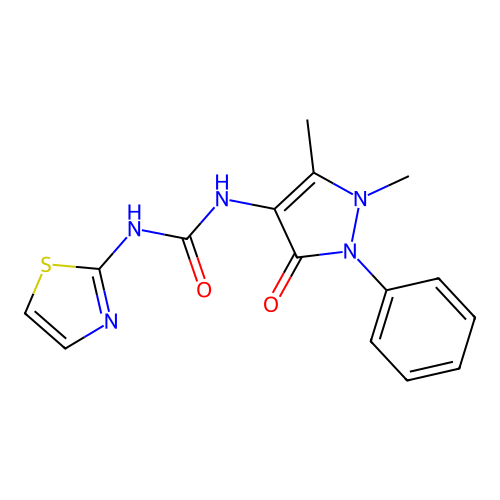 1-(1,5-dimethyl-3-oxo-2-phenylpyrazol-4-yl)-3-(1,3-thiazol-2-yl)urea structure
