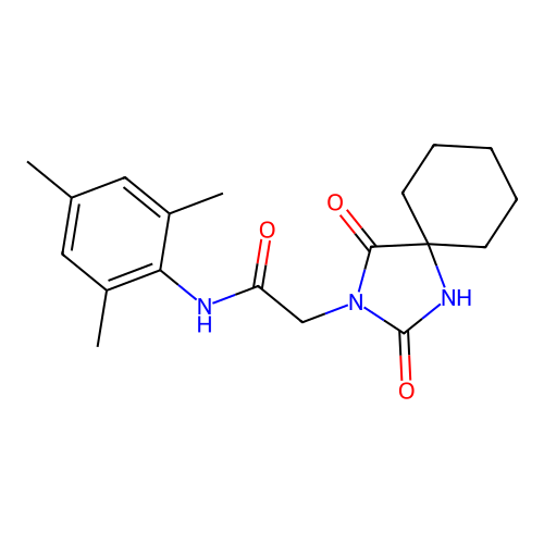 2-(2,4-dioxo-1,3-diazaspiro[4.5]dec-3-yl)-N-mesitylacetamide structure