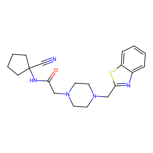 2-{4-[(1,3-benzothiazol-2-yl)methyl]piperazin-1-yl}-N-(1-cyanocyclopentyl)acetamide structure