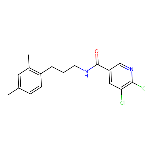5,6-dichloro-N-[3-(2,4-dimethylphenyl)propyl]pyridine-3-carboxamide structure