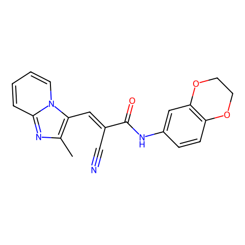(E)-2-cyano-N-(2,3-dihydro-1,4-benzodioxin-6-yl)-3-(2-methylimidazo[1,2-a]pyridin-3-yl)prop-2-enamide structure