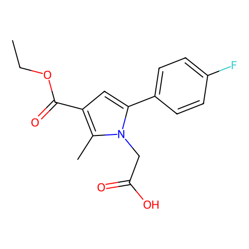 [3-(ethoxycarbonyl)-5-(4-fluorophenyl)-2-methyl-1H-pyrrol-1-yl]acetic acid structure