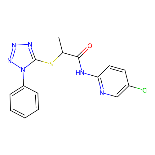 N-(5-chloro-2-pyridinyl)-2-[(1-phenyl-5-tetrazolyl)thio]propanamide structure