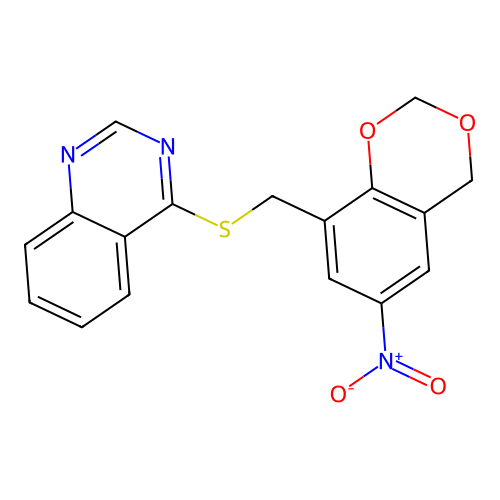 4-(((6-Nitro-4H-benzo[d][1,3]dioxin-8-yl)methyl)thio)quinazoline structure