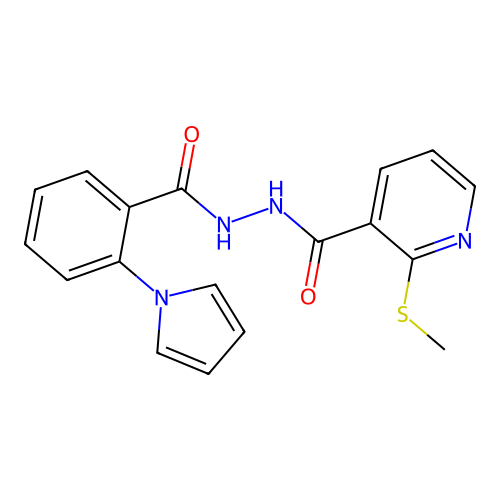 N'-[2-(methylsulfanyl)pyridine-3-carbonyl]-2-(1H-pyrrol-1-yl)benzohydrazide structure