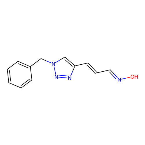 N-[(2E)-3-(1-benzyl-1H-1,2,3-triazol-4-yl)prop-2-en-1-ylidene]hydroxylamine structure