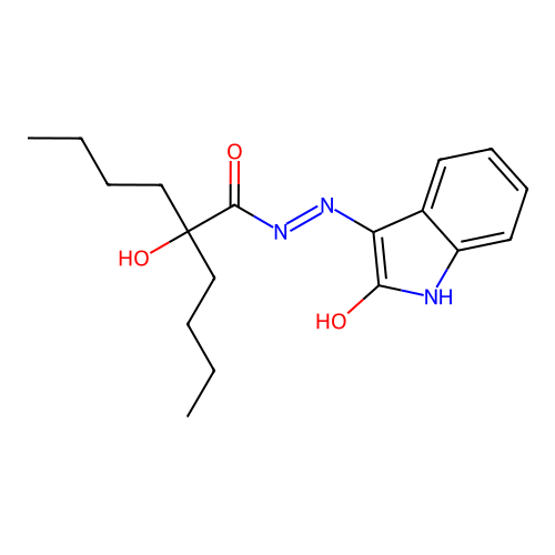2-butyl-2-hydroxy-1-[(E)-(2-hydroxy-1H-indol-3-yl)diazenyl]hexan-1-one structure