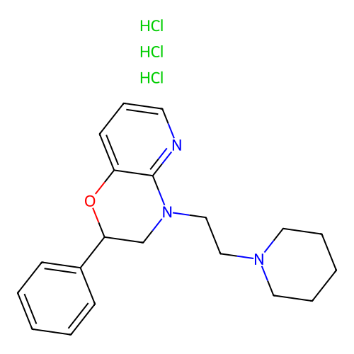 2H-Pyrido(3,2-b)-1,4-oxazine, 3,4-dihydro-2-phenyl-4-(2-piperidinoethyl)-, trihydrochloride structure