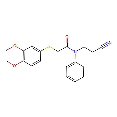 N-(2-cyanoethyl)-2-(2,3-dihydro-1,4-benzodioxin-6-ylsulfanyl)-N-phenylacetamide structure