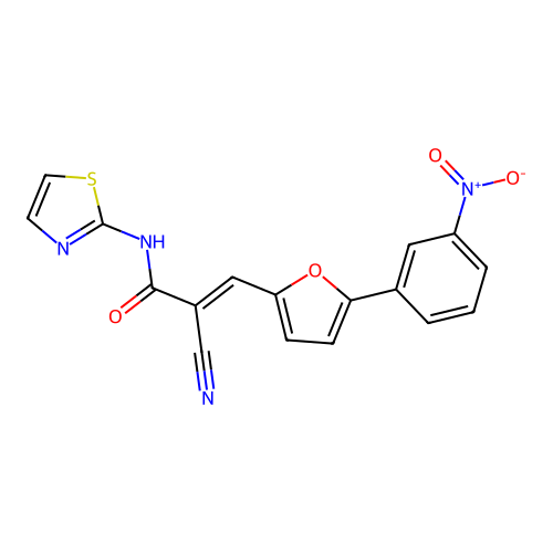 2-cyano-3-[5-(3-nitrophenyl)furan-2-yl]-N-(1,3-thiazol-2-yl)prop-2-enamide structure