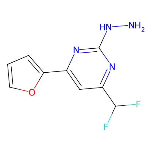 4-(Difluoromethyl)-6-(2-furyl)-2-hydrazinopyrimidine structure