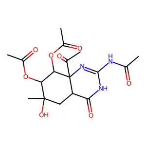 Acetamide, N-(8a-acetyl-7,8-bis(acetyloxy)-1,4,4a,5,6,7,8,8a-octahydro-6-hydroxy-6-methyl-4-oxo-2-quinazolinyl)-, (4aalpha,6alpha,7alpha,8alpha,8aalpha)- structure
