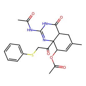 ((4aS,8S,8aS)-2-Acetamido-6-methyl-4-oxo-8a-(2-phenylthioacetyl)-3,4a,5,8-tetrahydroquinazolin-8-yl) acetate structure