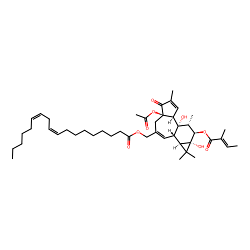 9,12-Octadecadienoic acid (Z,Z)-, monoester with(1aR-(1aalpha,1bbeta,4abeta,7aalpha,7balpha,8alpha,9beta,9aalpha))-1,1a,1b,4,4a,7a,7b,8,9,9a-decahydro-4a,7b,9,9a-tetrahydroxy-3-(hydroxymethyl)-1,1,6,8-tetramethyl-5H-cyclopropa(3,4)benz(1,2-e)azulen-5-one monoacetate mono((E)-2-methyl-2-butenoate) structure