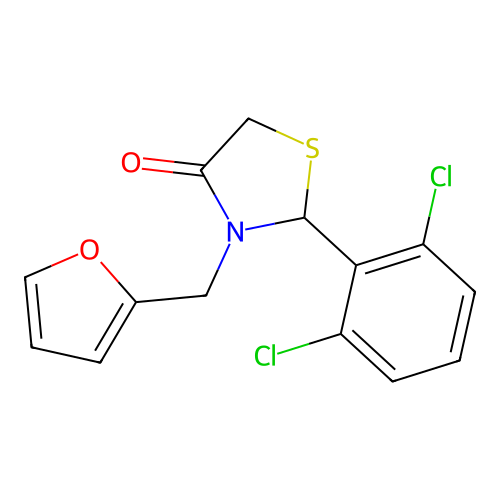 4-Thiazolidinone, 2-(2,6-dichlorophenyl)-3-(2-furanylmethyl)- structure