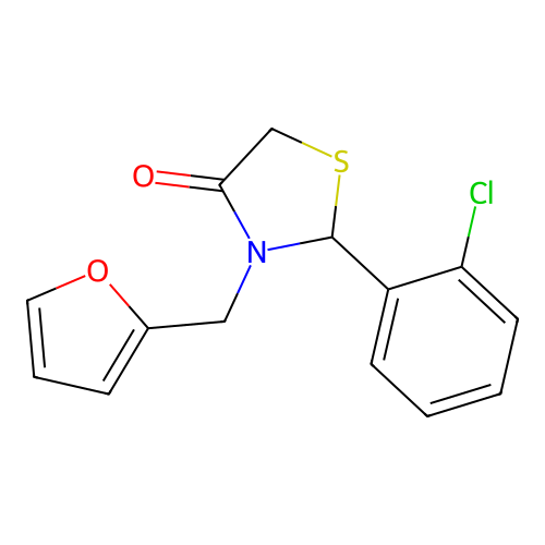 2-(2-Chlorophenyl)-3-(2-furylmethyl)thiazolidin-4-one structure