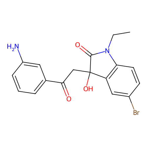 3-[2-(3-aminophenyl)-2-oxoethyl]-5-bromo-1-ethyl-3-hydroxy-1,3-dihydro-2H-indol-2-one structure