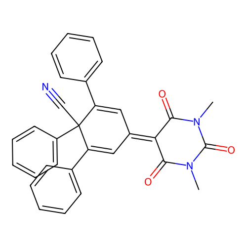 4-(1,3-dimethyl-2,4,6-trioxo-1,3-diazinan-5-ylidene)-1,2,6-triphenylcyclohexa-2,5-diene-1-carbonitrile structure
