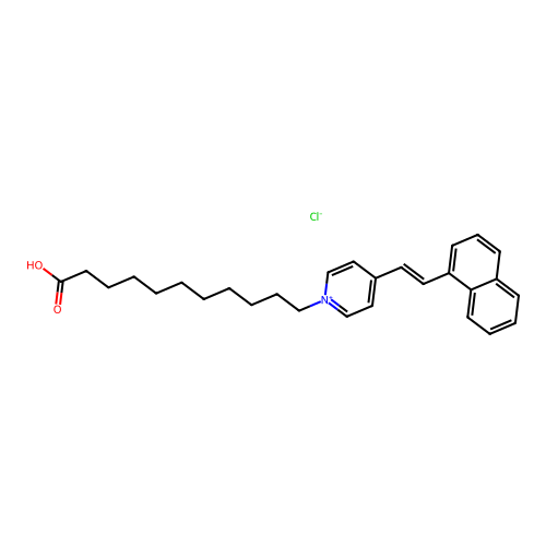 N-(10-carboxy)decamethylene-4-(1-naphthylvinyl)pyridinium structure
