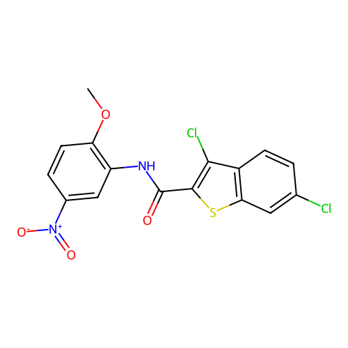 3,6-dichloro-N-(2-methoxy-5-nitrophenyl)-1-benzothiophene-2-carboxamide structure