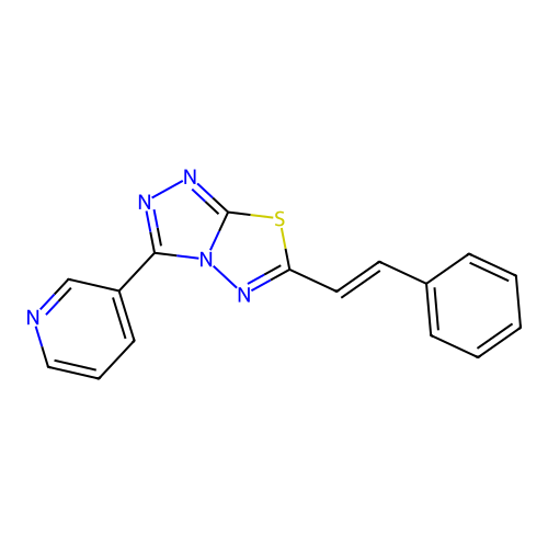 6-[(E)-2-phenylethenyl]-3-pyridin-3-yl-[1,2,4]triazolo[3,4-b][1,3,4]thiadiazole structure