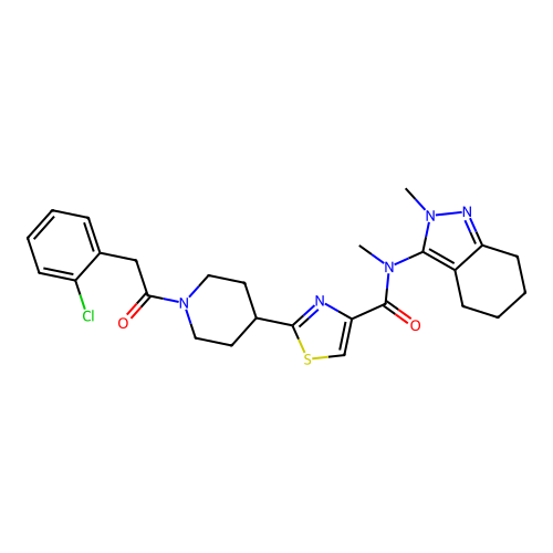 2-[1-[2-(2-chlorophenyl)acetyl]piperidin-4-yl]-N-methyl-N-(2-methyl-4,5,6,7-tetrahydroindazol-3-yl)-1,3-thiazole-4-carboxamide structure