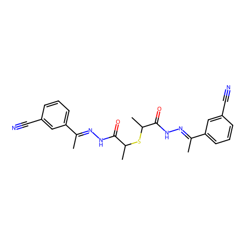 2,2'-sulfanediylbis{n'-[1-(3-cyanophenyl)ethylidene]propanehydrazide} structure