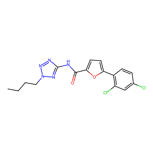 N-(2-butyl-2H-tetrazol-5-yl)-5-(2,4-dichlorophenyl)furan-2-carboxamide structure