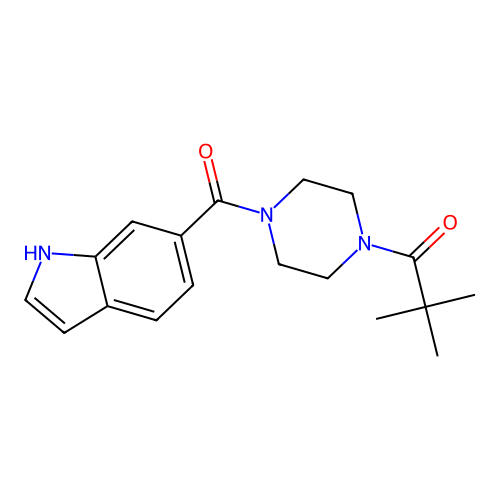 1-[4-(1H-indole-6-carbonyl)piperazin-1-yl]-2,2-dimethylpropan-1-one structure