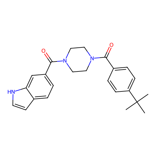 (4-tert-butylphenyl)-[4-(1H-indole-6-carbonyl)piperazin-1-yl]methanone structure