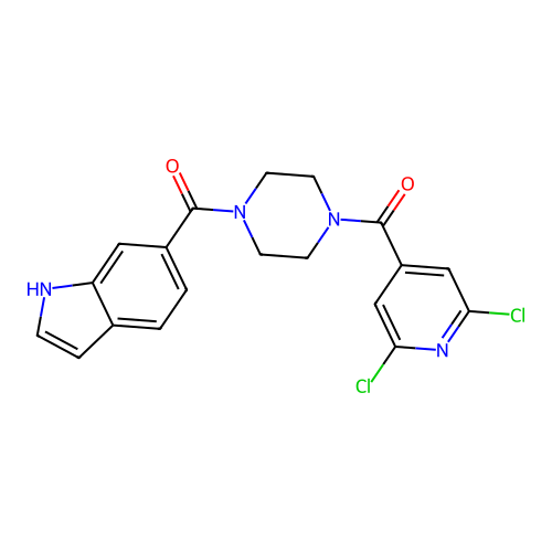 [4-(2,6-dichloropyridine-4-carbonyl)piperazin-1-yl]-(1H-indol-6-yl)methanone structure