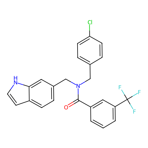 N-[(4-chlorophenyl)methyl]-N-(1H-indol-6-ylmethyl)-3-(trifluoromethyl)benzamide structure