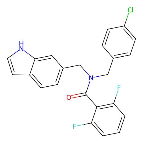 N-[(4-chlorophenyl)methyl]-2,6-difluoro-N-(1H-indol-6-ylmethyl)benzamide structure