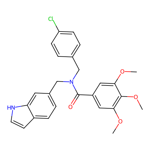 N-[(4-chlorophenyl)methyl]-N-(1H-indol-6-ylmethyl)-3,4,5-trimethoxybenzamide structure