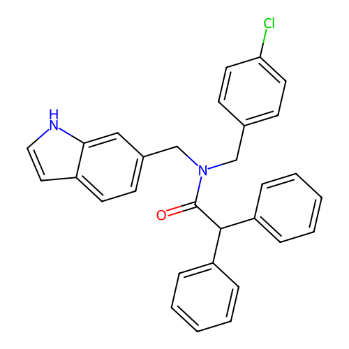 N-[(4-chlorophenyl)methyl]-N-(1H-indol-6-ylmethyl)-2,2-diphenylacetamide structure