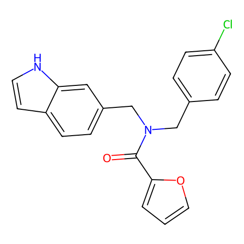 N-[(4-chlorophenyl)methyl]-N-(1H-indol-6-ylmethyl)furan-2-carboxamide structure