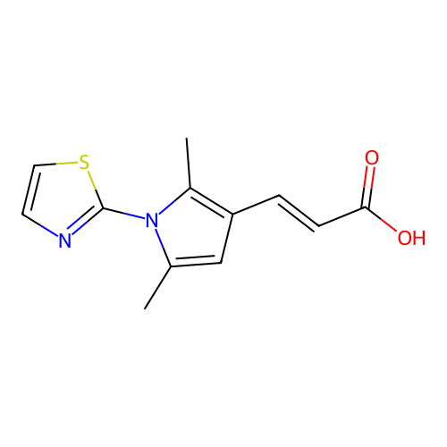 (2E)-3-[2,5-dimethyl-1-(1,3-thiazol-2-yl)-1H-pyrrol-3-yl]prop-2-enoic acid structure