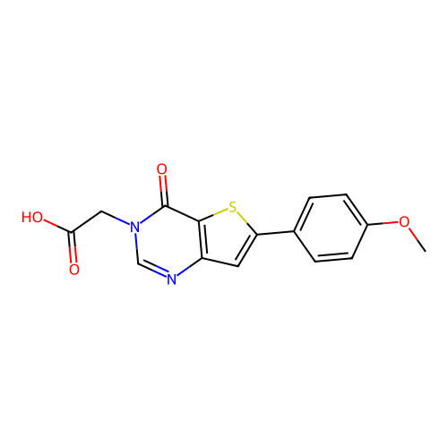 2-(6-(4-methoxyphenyl)-4-oxo-3H,4H-thieno(3,2-d)pyrimidin-3-yl)acetic acid structure