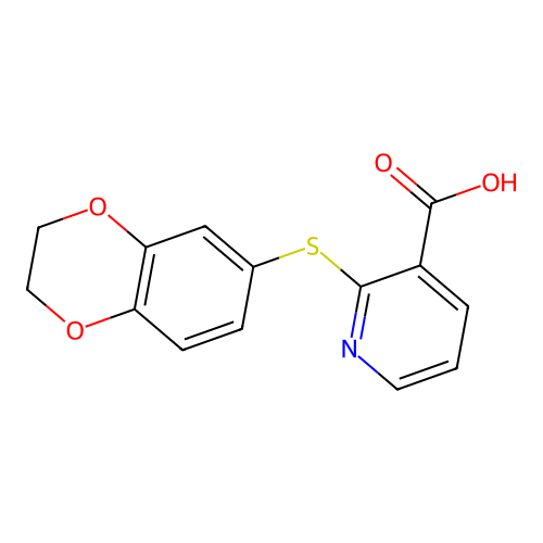 2-(2,3-Dihydro-1,4-benzodioxin-6-ylsulfanyl)pyridine-3-carboxylic acid structure