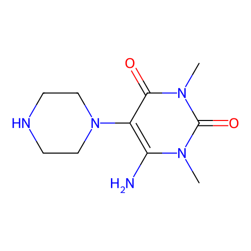 6-Amino-1,3-dimethyl-5-(piperazin-1-yl)-1,2,3,4-tetrahydropyrimidine-2,4-dione structure