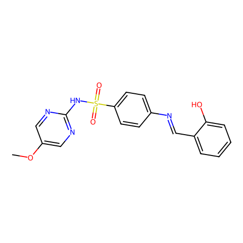 (E)-4-((2-hydroxybenzylidene)amino)-N-(5-methoxypyrimidin-2-yl)benzenesulfonamide structure
