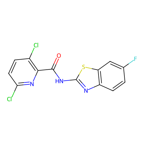3,6-dichloro-N-(6-fluoro-1,3-benzothiazol-2-yl)pyridine-2-carboxamide structure