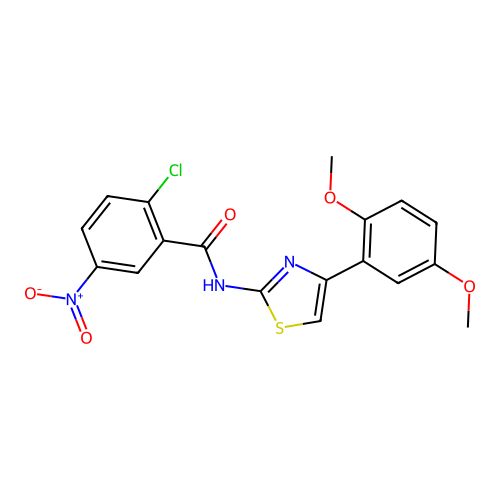 2-chloro-N-[4-(2,5-dimethoxyphenyl)-1,3-thiazol-2-yl]-5-nitrobenzamide structure